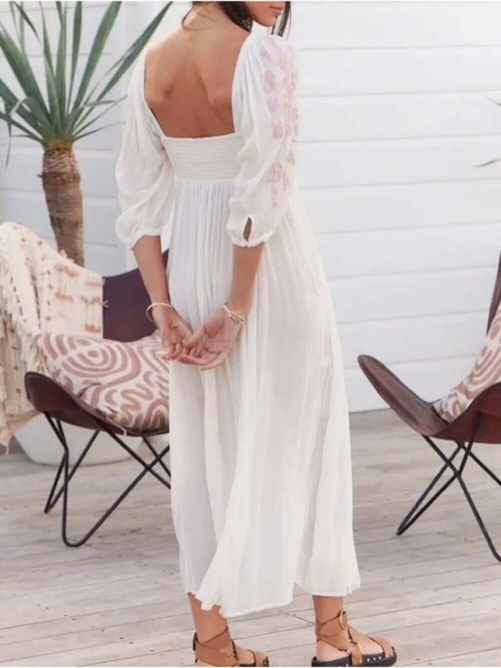 Free People Wedgewood White Embroidered Babydoll Maxi Dress Size Medium Empire - Picture 2 of 14